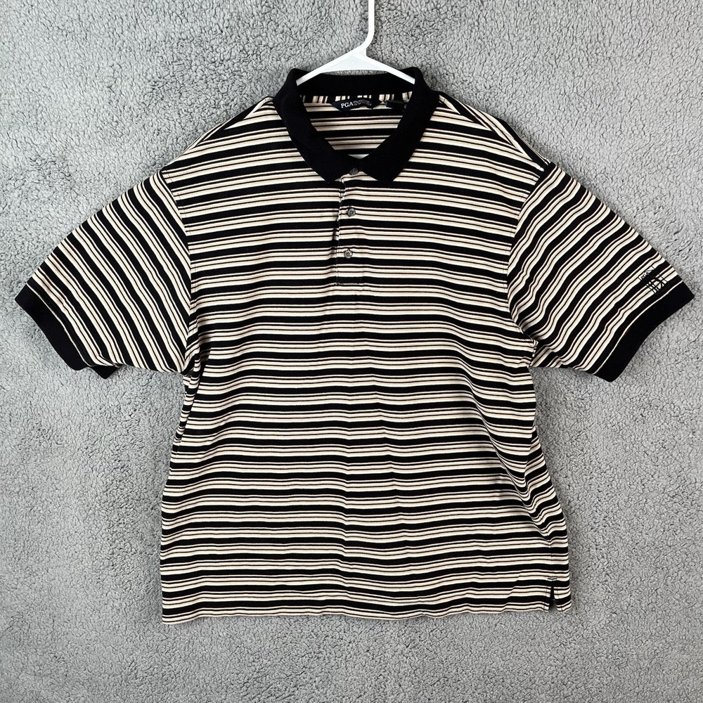 PGA Tour Men's Short-Sleeve Polo Golf Shirt Size‎ 2XL Red Black Striped Nice